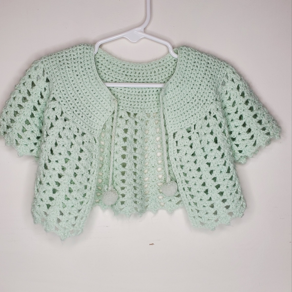 Vintage Hand Crochet Mint Green baby jacket